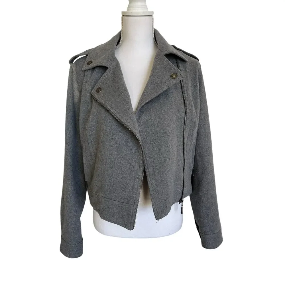 Aeropostale Moto Jacket Women's Size L Large Gray Wool Blend Lined